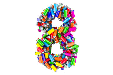 Number 8 from colored spray paint cans, 3D rendering