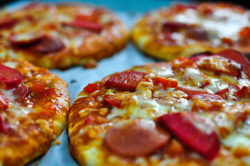 close up of pizza with salami