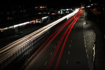 Fototapeta na wymiar Long exposure streetlights red