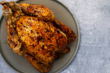 Whole roast chicken freshly from the oven
