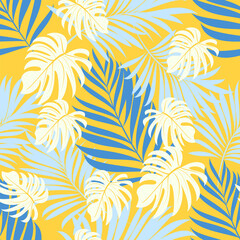 Fototapeta na wymiar Palm leaves. Tropical seamless background pattern. Graphic design with amazing palm trees suitable for fabrics, packaging, covers