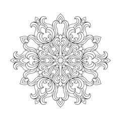 Beautiful vintage mandala with floral and wavy decor on white isolated background. Good for coloring book pages.