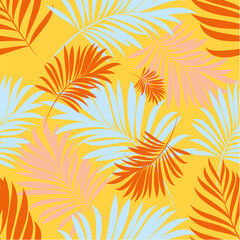 Palm leaves. Tropical seamless background pattern. Graphic design with amazing palm trees suitable for fabrics, packaging, covers