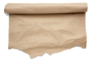 unrolled the brown packaging paper isolated on white background