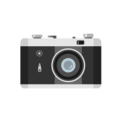 Retro camera in flat style on white isolated background. Technology and  photo object. Suitable for web design, mobile app, icon.