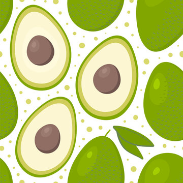 Avocados vector background. Seamless vector pattern with tropical avocado.