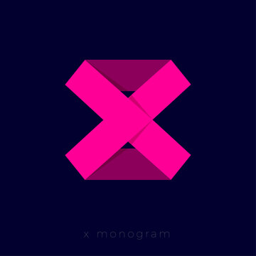 X monogram. X origami logo. X letter like pink ribbon like paper figure. Monochrome option.