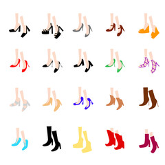 Fototapeta na wymiar set women's shoes with heels of different colors in the style of cartoon