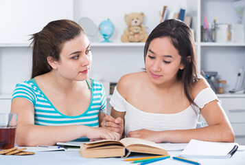 Two classmates doing homework together