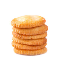 Cracker isolated on white background. Dry cracker cookies isolated. Salty snacks isolated.