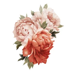 Papier Peint photo Pivoines Bouquet de fleurs de pivoine, peut être utilisé comme carte de voeux, carte d& 39 invitation pour mariage, anniversaire et autre fond de vacances et d& 39 été. Illustration à l& 39 aquarelle
