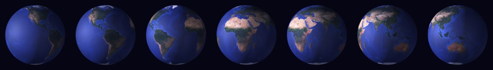 Our planet. Set of 3d renders shows Earth without atmosphere, only surface. Render with nice resolution- small details and terrain heights are present.