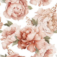Fototapety  Kwiatowy wzór z kwiatami piwonii na tle lato, akwarela. Projekt szablonu do tekstyliów, wnętrz, ubrań, tapet. Sztuka botaniczna