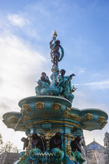 Fototapeta na wymiar Famous Ross Fountain in Princes Street Gardens in Edinburgh city, UK