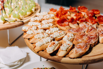 appetizer bread meat board on festive table