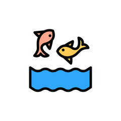 Fish, ocean, jumping icon. Simple color with outline vector elements of saving marine icons for ui and ux, website or mobile application