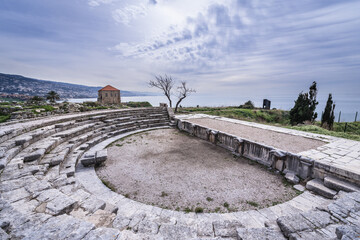 Fototapeta premium Ruins of ancient Roman theater in archeological site in Byblos, Lebanon, one of the oldest city in the world