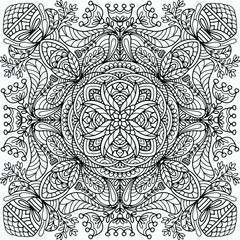 mosaic with abstract folk style flowers drawn on a white background, vector for coloring, Turkish style