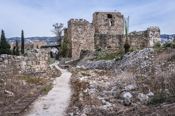 Fototapeta na wymiar Remains of crusader fortress and ancient ruins in Byblos, Lebanon, one of the oldest city in the world