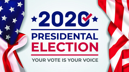 2020 United States of America Presidential Election banner. Election banner Vote 2020 with American flag