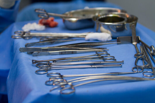 Medical equipment for surgery laid out in the operation theater