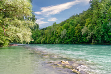 River Aare near Bern - the longest river that both rises and ends within Switzerland - obrazy, fototapety, plakaty
