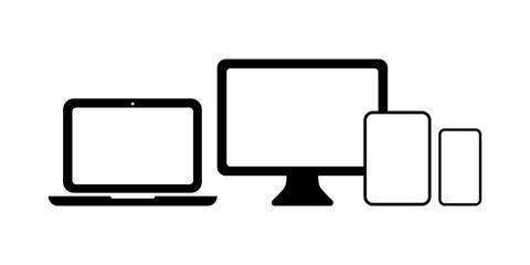 Set of realistic monitor, laptop, tablet, phone on a white background
