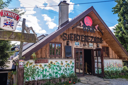 Cisna, Poland - May 13, 2018: Siekierezada Bar in Cisna, small village in Bieszczady mountain range in Subcarpathian region