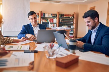 Business lawyers workers meeting at law firm office. Professional executive partners working on finance strategry at the workplace