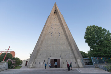Milan, Italy - June 21, 2020: front view of San Giovanni Bono church in Milan during twilight.
