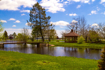 Fototapeta na wymiar Van Cleve Park on the shore of Lake Michigan in the Upper Peninsula town of Gladstone, Michigan.