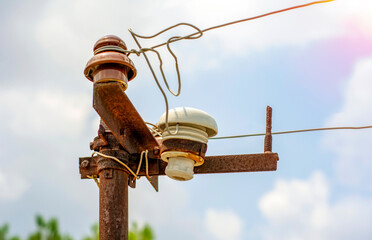 Old Porcelain Electrical insulator for high voltage electricity transmission