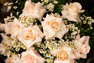 Buquet of white roses closeup