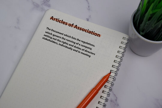 Definition Of Articles Of Association Word With A Meaning On A Book. Dictionary Concept