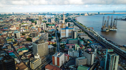 Aerial view of Marina commercial business district Lagos Island Nigeria - obrazy, fototapety, plakaty