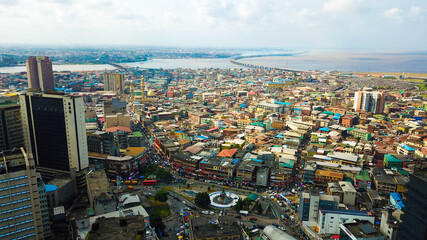 Fototapeta premium Scenic aerial view of Lagos Island Nigeria