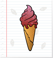 Doodle of ice cream on paper white background 