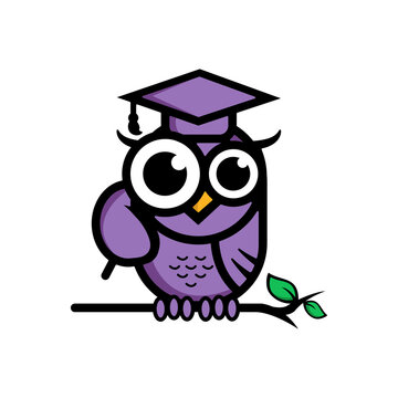 logo smart owl purple cute akademic. illutration owl  searching science