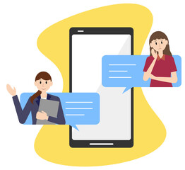 スマートフォンのチャットで相談をするイラスト