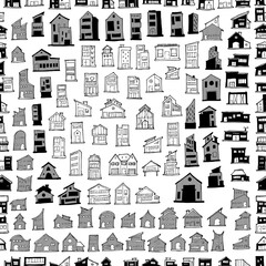 House doodle background seamless pattern. Drawing vector illustration hand drawn eps10