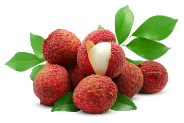 Lychee, litchi fruits isolated on white background