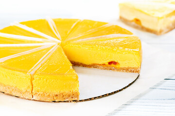Mango Cheesecake on the table.