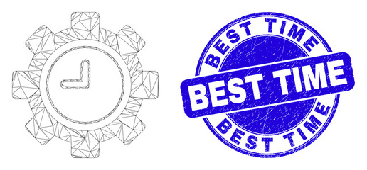 Obraz premium Web carcass clock settings gear pictogram and Best Time seal. Blue vector rounded textured seal with Best Time caption.