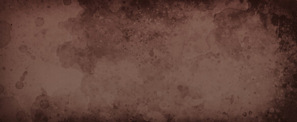 Brown background texture with old vintage paper texture in earthy coffee color design, abstract black painted border grunge and watercolor stains