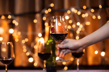 food and Drink, wine red and for a friendly, in a bar or a restaurant	
