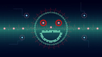 Heart pulse or ekg in monitor for UI Hi-tec interface blue digital technology with glowing particles ,vector illustration.