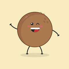 Cute Flat Cartoon Coconut Illustration. Vector illustration of cute Coconut with a smiling expression. Cute Coconut mascot design