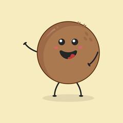 Cute Flat Cartoon Coconut Illustration. Vector illustration of cute Coconut with a smiling expression. Cute Coconut mascot design