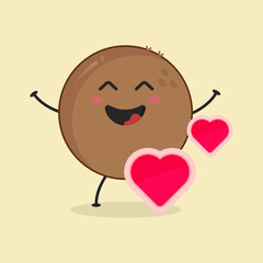 Cute Flat Cartoon Coconut Illustration. Vector illustration of cute Coconut with a smiling expression. Cute Coconut mascot design