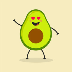 Cute Flat Cartoon Avocado Illustration. Vector illustration of cute Avocado with a smiling expression. Cute Avocado mascot design